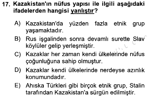 Çağdaş Türk Dünyası 2016-2017 Ara Sınav - 17. soru