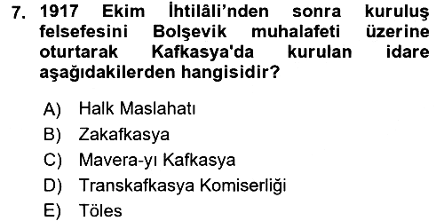 Çağdaş Türk Dünyası 2017-2018 Ara Sınav - 7. soru