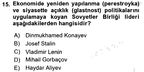 Çağdaş Türk Dünyası 2017-2018 Ara Sınav - 15. soru