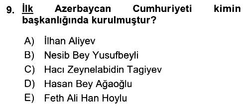 Çağdaş Türk Dünyası 2018-2019 Ara Sınav - 9. soru