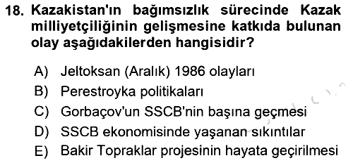 Çağdaş Türk Dünyası 2019-2020 Ara Sınav - 18. soru