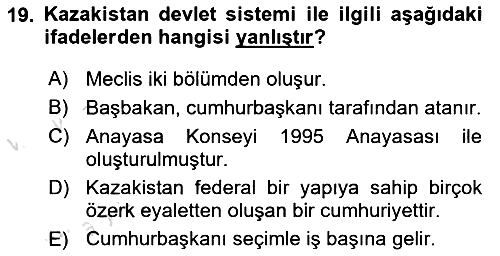 Çağdaş Türk Dünyası 2019-2020 Ara Sınav - 19. soru