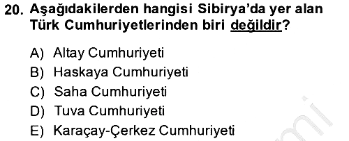 Çağdaş Türk Dünyası 2014-2015 Dönem Sonu Sınavı - 20. soru
