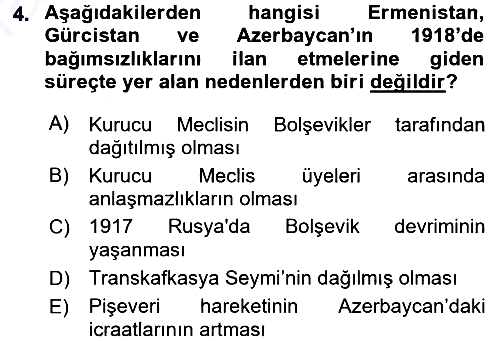 Çağdaş Türk Dünyası 2015-2016 Dönem Sonu Sınavı - 4. soru
