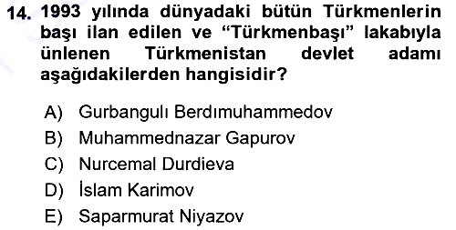 Çağdaş Türk Dünyası 2015-2016 Dönem Sonu Sınavı - 14. soru