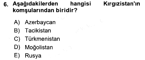 Çağdaş Türk Dünyası 2016-2017 Dönem Sonu Sınavı - 6. soru