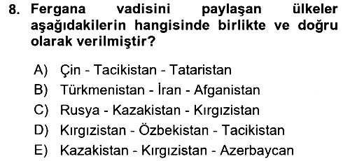 Çağdaş Türk Dünyası 2016-2017 Dönem Sonu Sınavı - 8. soru