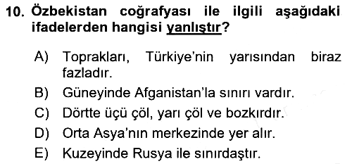 Çağdaş Türk Dünyası 2016-2017 Dönem Sonu Sınavı - 10. soru
