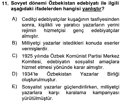 Çağdaş Türk Dünyası 2016-2017 Dönem Sonu Sınavı - 11. soru
