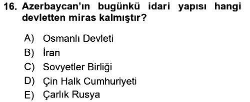 Çağdaş Türk Dünyası 2017-2018 Dönem Sonu Sınavı - 16. soru