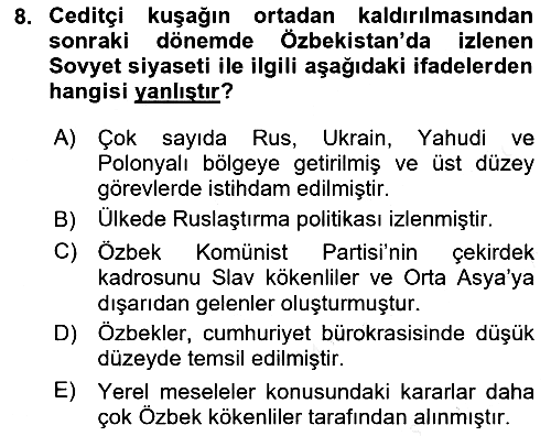Çağdaş Türk Dünyası 2018-2019 Dönem Sonu Sınavı - 8. soru