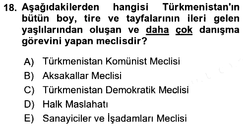 Çağdaş Türk Dünyası 2018-2019 Dönem Sonu Sınavı - 18. soru