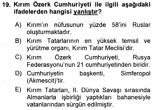 Çağdaş Türk Dünyası 2018-2019 Dönem Sonu Sınavı - 19. soru