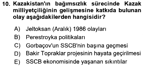 Çağdaş Türk Dünyası 2015-2016 Tek Ders Sınavı - 10. soru