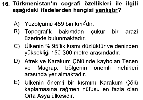 Çağdaş Türk Dünyası 2015-2016 Tek Ders Sınavı - 16. soru