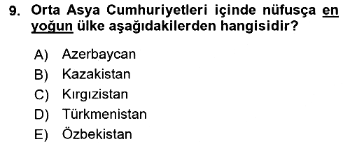 Çağdaş Türk Dünyası 2021-2022 Yaz Okulu Sınavı - 9. soru