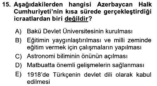 Çağdaş Türk Dünyası 2021-2022 Yaz Okulu Sınavı - 15. soru