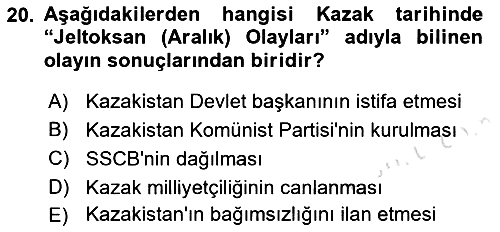 Çağdaş Türk Dünyası 2021-2022 Yaz Okulu Sınavı - 20. soru
