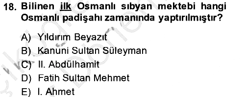 Eğitim Tarihi 2013-2014 Ara Sınav - 18. soru