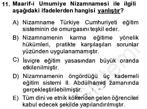 Eğitim Tarihi 2014-2015 Dönem Sonu Sınavı - 11. soru