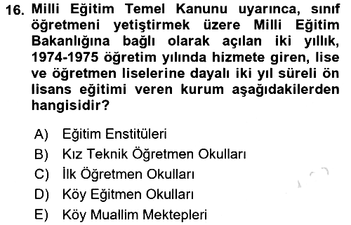 Eğitim Tarihi 2015-2016 Dönem Sonu Sınavı - 16. soru