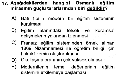 Eğitim Tarihi 2017-2018 Dönem Sonu Sınavı - 17. soru