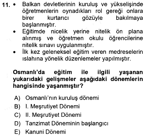 Eğitim Tarihi 2018-2019 Dönem Sonu Sınavı - 11. soru
