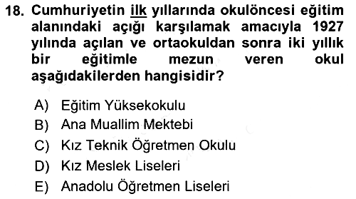 Eğitim Tarihi 2018-2019 Dönem Sonu Sınavı - 18. soru