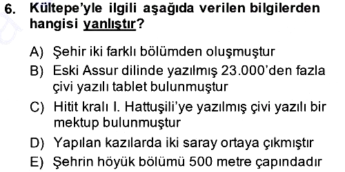 Eski Anadolu Tarihi 2013-2014 Ara Sınav - 6. soru