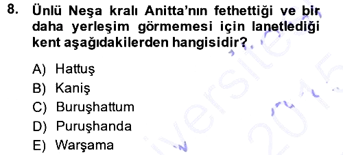 Eski Anadolu Tarihi 2014-2015 Ara Sınav - 8. soru