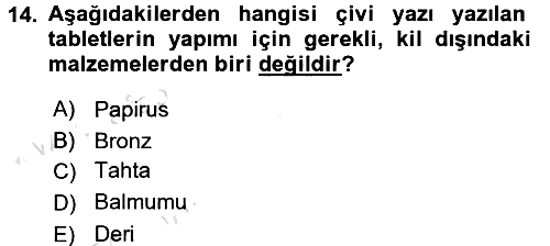 Eski Anadolu Tarihi 2016-2017 Ara Sınav - 14. soru