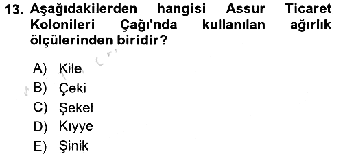 Eski Anadolu Tarihi 2017-2018 Ara Sınav - 13. soru