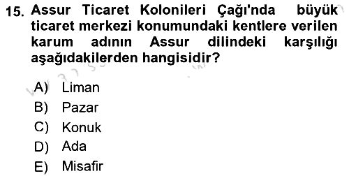 Eski Anadolu Tarihi 2021-2022 Ara Sınav - 15. soru