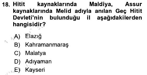 Eski Anadolu Tarihi 2021-2022 Ara Sınav - 18. soru