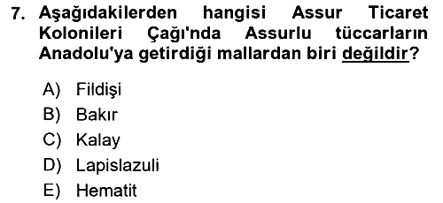 Eski Anadolu Tarihi 2022-2023 Ara Sınav - 7. soru