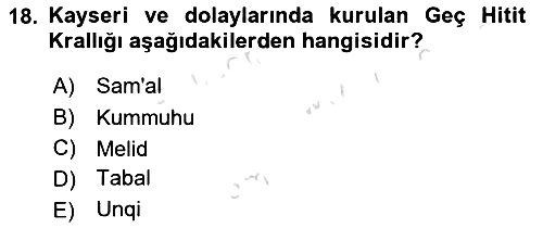 Eski Anadolu Tarihi 2022-2023 Ara Sınav - 18. soru