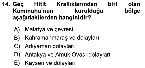 Eski Anadolu Tarihi 2023-2024 Ara Sınav - 14. soru