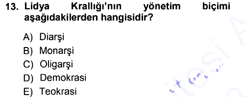 Eski Anadolu Tarihi 2012-2013 Dönem Sonu Sınavı - 13. soru