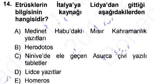 Eski Anadolu Tarihi 2012-2013 Dönem Sonu Sınavı - 14. soru