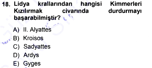 Eski Anadolu Tarihi 2012-2013 Dönem Sonu Sınavı - 18. soru