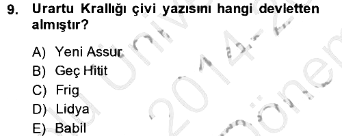 Eski Anadolu Tarihi 2014-2015 Dönem Sonu Sınavı - 9. soru