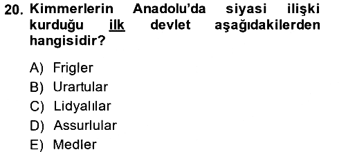 Eski Anadolu Tarihi 2014-2015 Dönem Sonu Sınavı - 20. soru