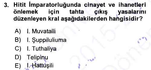 Eski Anadolu Tarihi 2015-2016 Dönem Sonu Sınavı - 3. soru