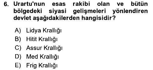 Eski Anadolu Tarihi 2016-2017 Dönem Sonu Sınavı - 6. soru