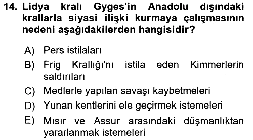 Eski Anadolu Tarihi 2016-2017 Dönem Sonu Sınavı - 14. soru