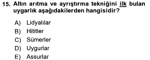 Eski Anadolu Tarihi 2016-2017 Dönem Sonu Sınavı - 15. soru