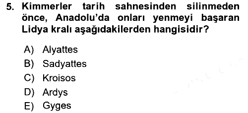 Eski Anadolu Tarihi 2017-2018 Dönem Sonu Sınavı - 5. soru