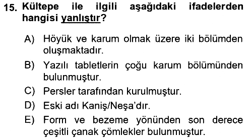 Eski Anadolu Tarihi 2017-2018 Dönem Sonu Sınavı - 15. soru