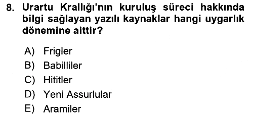 Eski Anadolu Tarihi 2021-2022 Dönem Sonu Sınavı - 8. soru