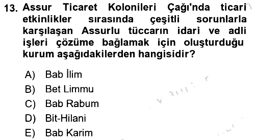 Eski Anadolu Tarihi 2022-2023 Dönem Sonu Sınavı - 13. soru